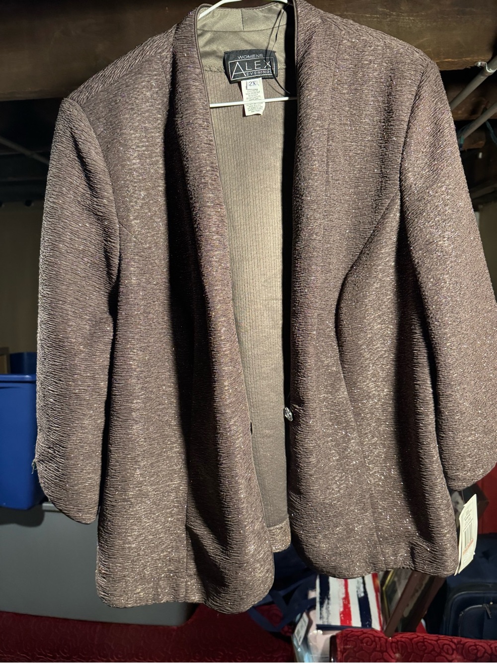 Alex Evenings Metallic Brown Open-Front Evening Blazer